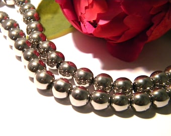Silver hematite, hematite glass pearl beads, Pearl glass 8 mm - shamballa bracelet - hematite - silver H118-1 Pcs 40