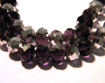 40 faceted electroplate glass beads -abacus 8 x 6 -plum and sparkling silver-G87-2