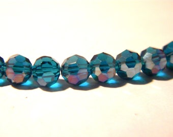 perlas de vidrio facetado verde, vidrio galvanizado de 6 mm - verde oscuro iridiscente - 33 cuentas facetadas, cuentas de vidrio de 6 mm - A84-3