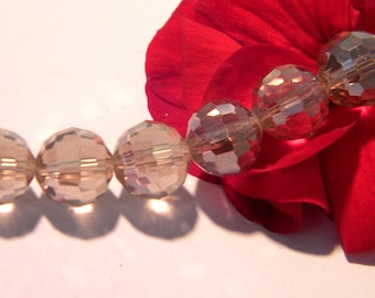 24 beige glass beads, 10mm glass bead, faceted pearl, electroplate glass, 10mm faceted beads, A272-9