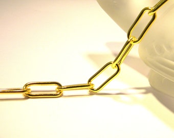 Trombone chain, large long links, 21 x 8.5 x 2 mm - 1 M chain - trendy bracelet necklace creation, golden trombone mesh - NF110