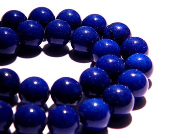 10 perles jade mashan  naturelle 10 mm -bleu nuit brillant- gemme pierre fine - PG107