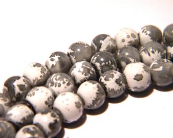 50 glass - beads 6 mm - grey F143 3