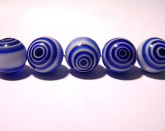 6 beads - millefiori glass - 10 mm eye of cyclone flower - blue royal F99 3