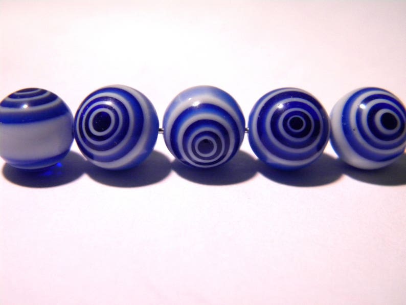 6 beads millefiori glass 10 mm eye of cyclone flower blue royal F99 3 image 1