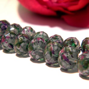 blue green glass beads - 6 mm faceted glass bead - translucent speckled glass bead - 45 Pcs - faceted bead - Q270-3