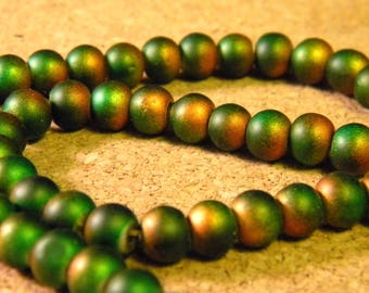 40 glass beads 6 mm -2 tones bronze green and copper -PE261-3