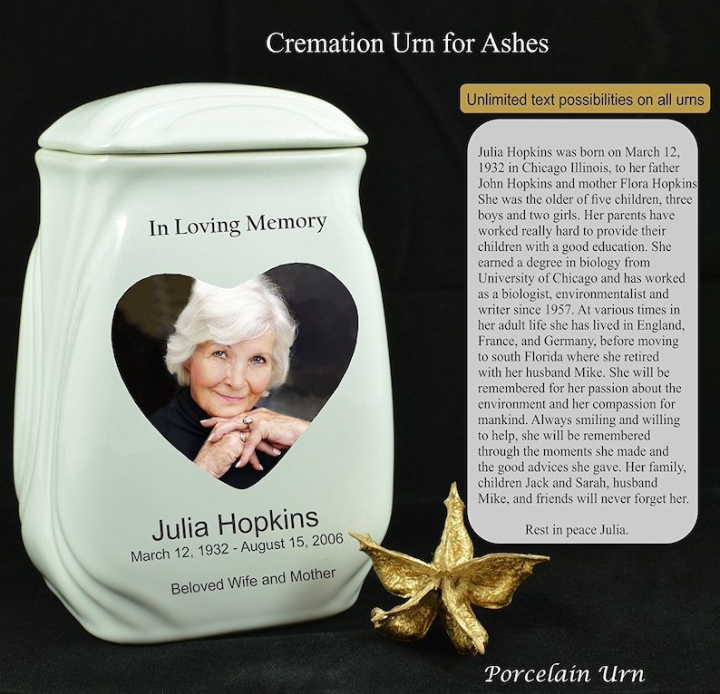 Photo ceramic urn human ashes Midium size Two Sides with Etsy