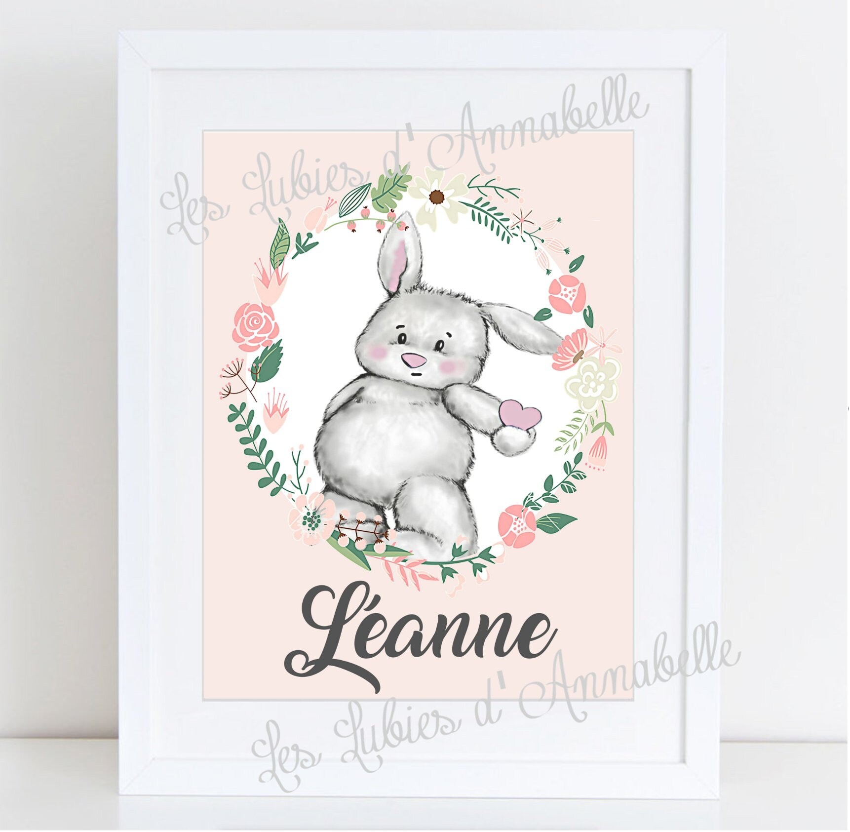 Affiche ou Illustration Lapin Couronne de Fleur Personnalisable