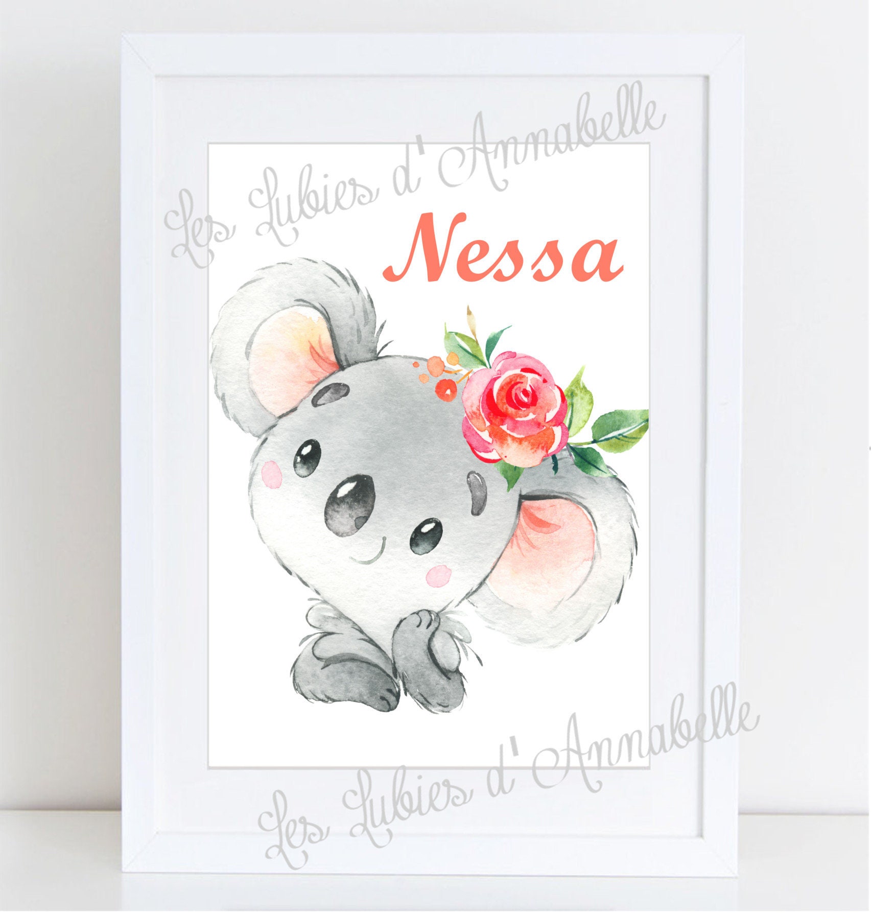 Affiche Naissance Bébé Fille Thème Koala