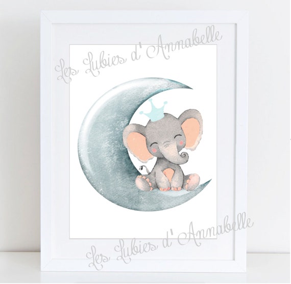Affiche Naissance Bebe Fille Lot De 3 Theme Elephant Lune Etsy