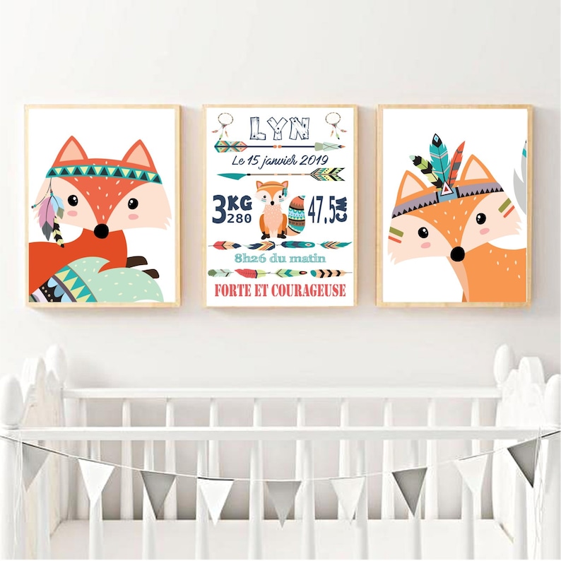 Affiche renard pour chambre d'enfant - Créatrice ETSY : LesLubiesdAnnabelle