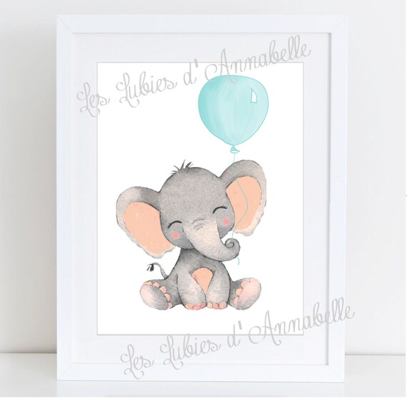 Children S Room Posters Baby Elephant And Balloon Of Etsy