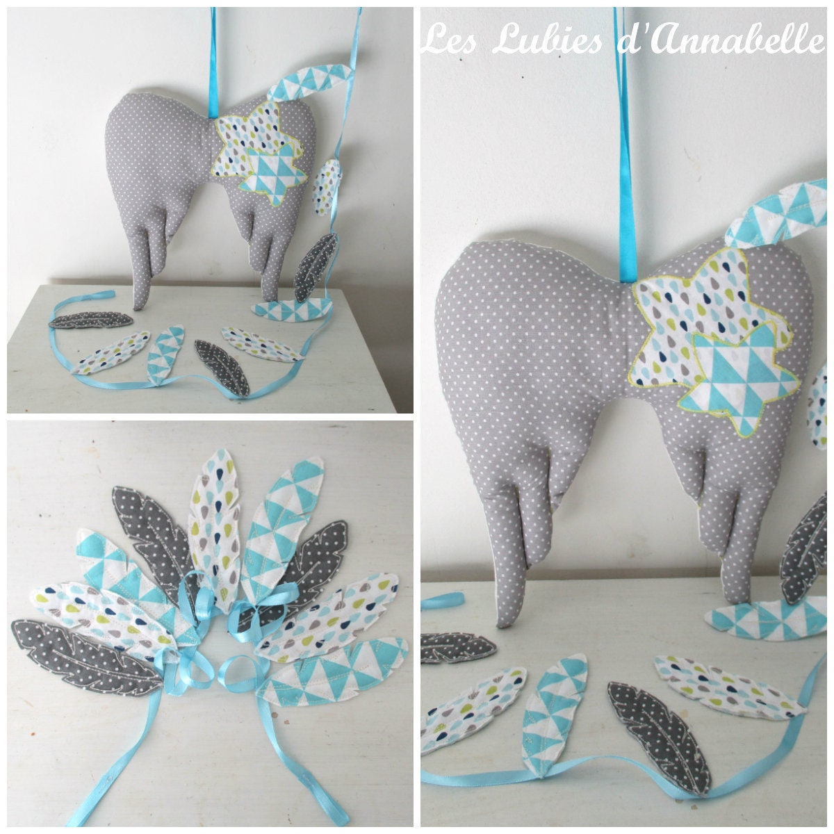 Aile d'ange en Tissu + Guirlande de 9 Plumes Tissu