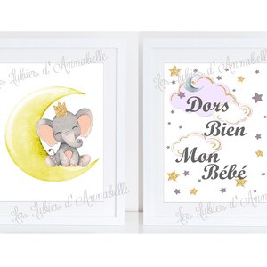 Affiches Chambre D Enfant Theme Bebe Elephant Et Lune Etsy