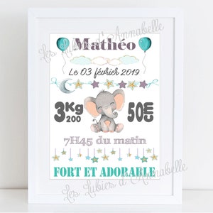 Affiche De Naissance Pour Bebe Fille Personnalisable Etsy