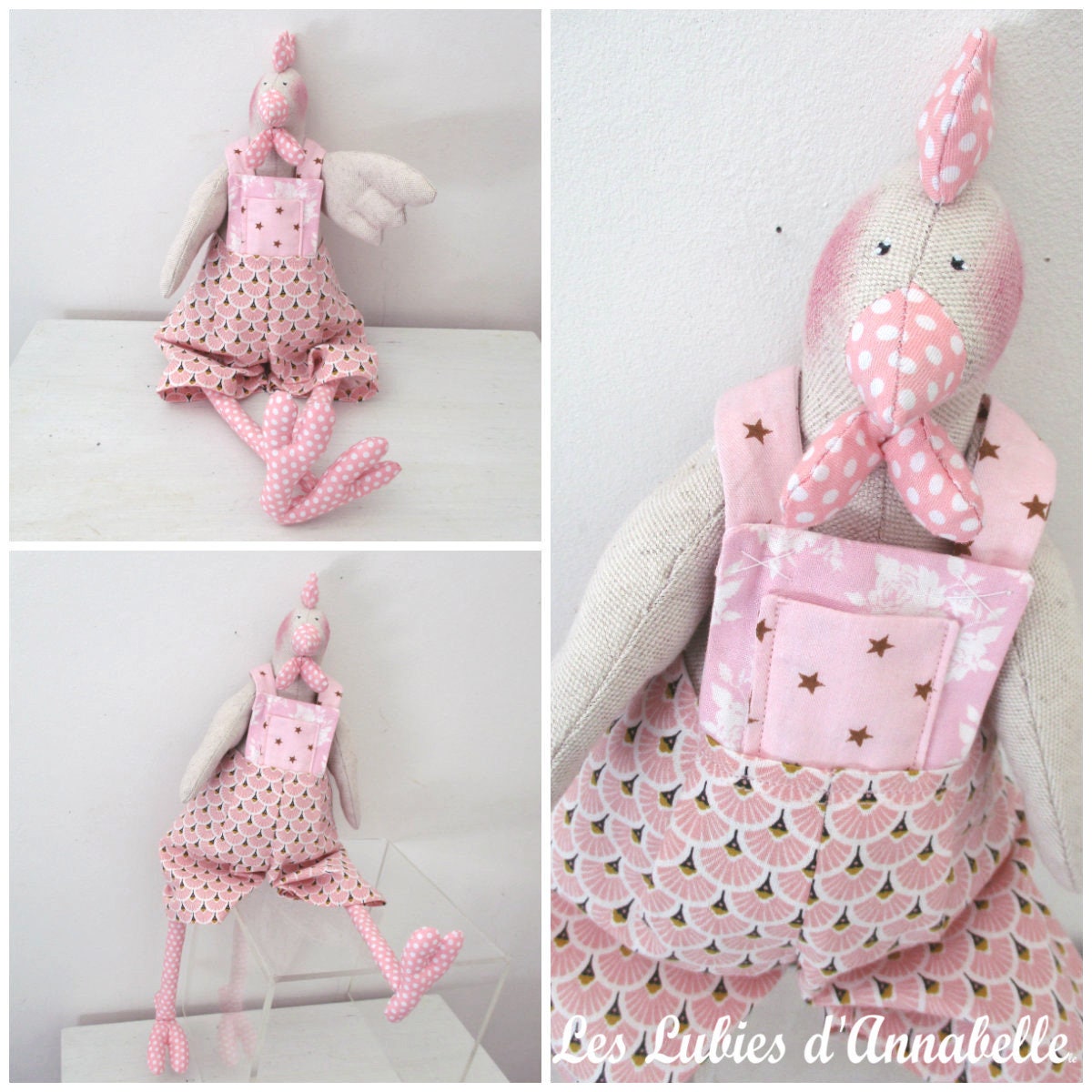 Poule Tilda en Lin sur Commande Couleurs Au Choix