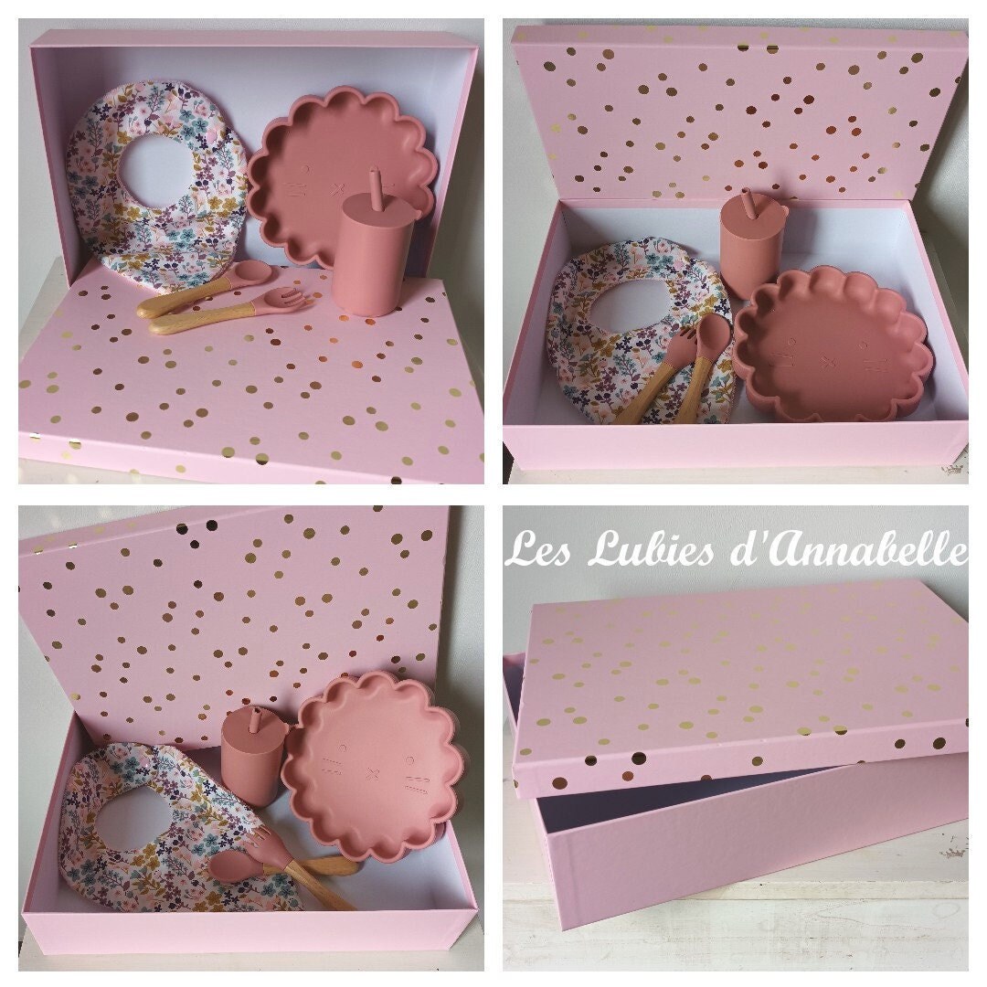 Coffret Cadeau Bébé Set Repas en Silicone + Bavoir Personnalisé
