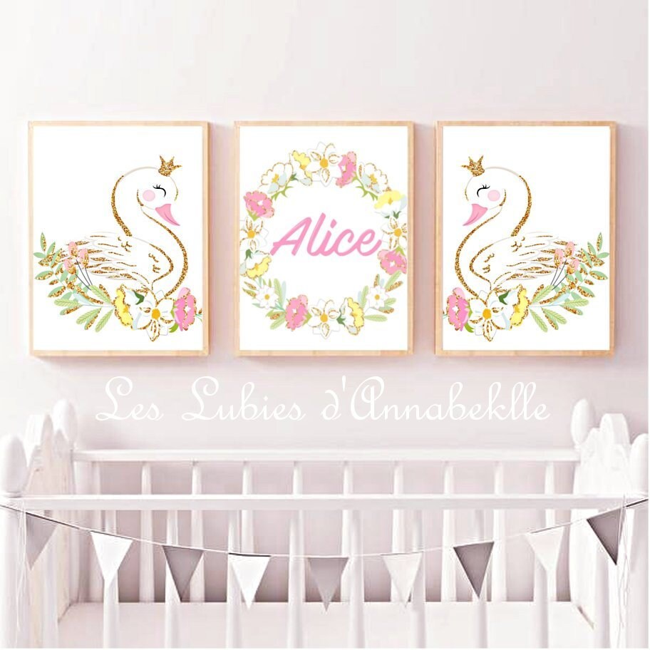 Affiche Cygne Couronne Personnalisable avec Prénom.