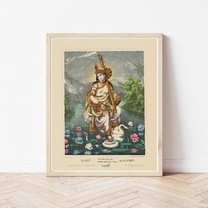 Hindu Goddess Saraswati Circa 1890 Lithograph | Fine Art Print