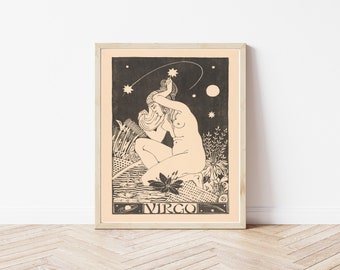 Maagd Zodiac Astrologie Teken Circa 1920 Art Deco Lithografie Print | Fijne kunstafdruk