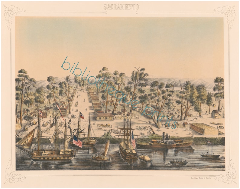 Sacramento California Circa 1850 Bird/'s Eye View Fine Art Print