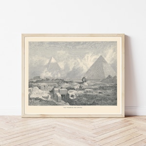 Egyptian Pyramids & Great Sphinx Giza Egypt 1892 Engraving Illustration | Fine Art Print