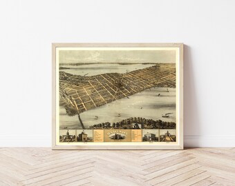 Madison Wisconsin 1867 Bird's Eye View Map | Fine Art Print