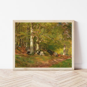 Deer in Forest Landscape Circa 1900 Oil Painting  | Fine Art Print