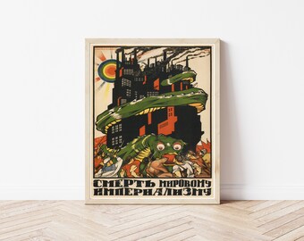 Union soviétique URSS « Mort à l'impérialisme mondial » 1919 Lithographie de propagande | Impression d'art