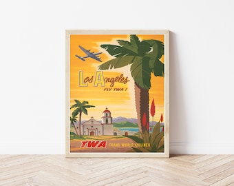 Los Angeles "Fly TWA" 1950 Travel poster, Fine Art Print