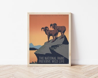 National Parks Wildlife 1939 Travel poster, Fine Art Print