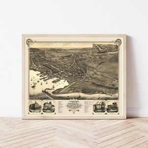Nantucket Massachusetts Cape Cod 1881 Vogelansicht Karte | Fine Art Druck