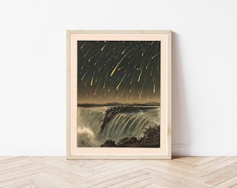 Meteor Shower Shooting Stars 1888 Lithograph Illustration | Fine Art Print