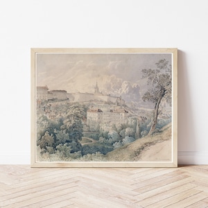 Prague Czech Republic View Circa 1850 Watercolor Painting | Fine Art Print