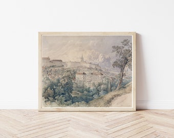 Prague Czech Republic View Circa 1850 Watercolor Painting | Fine Art Print