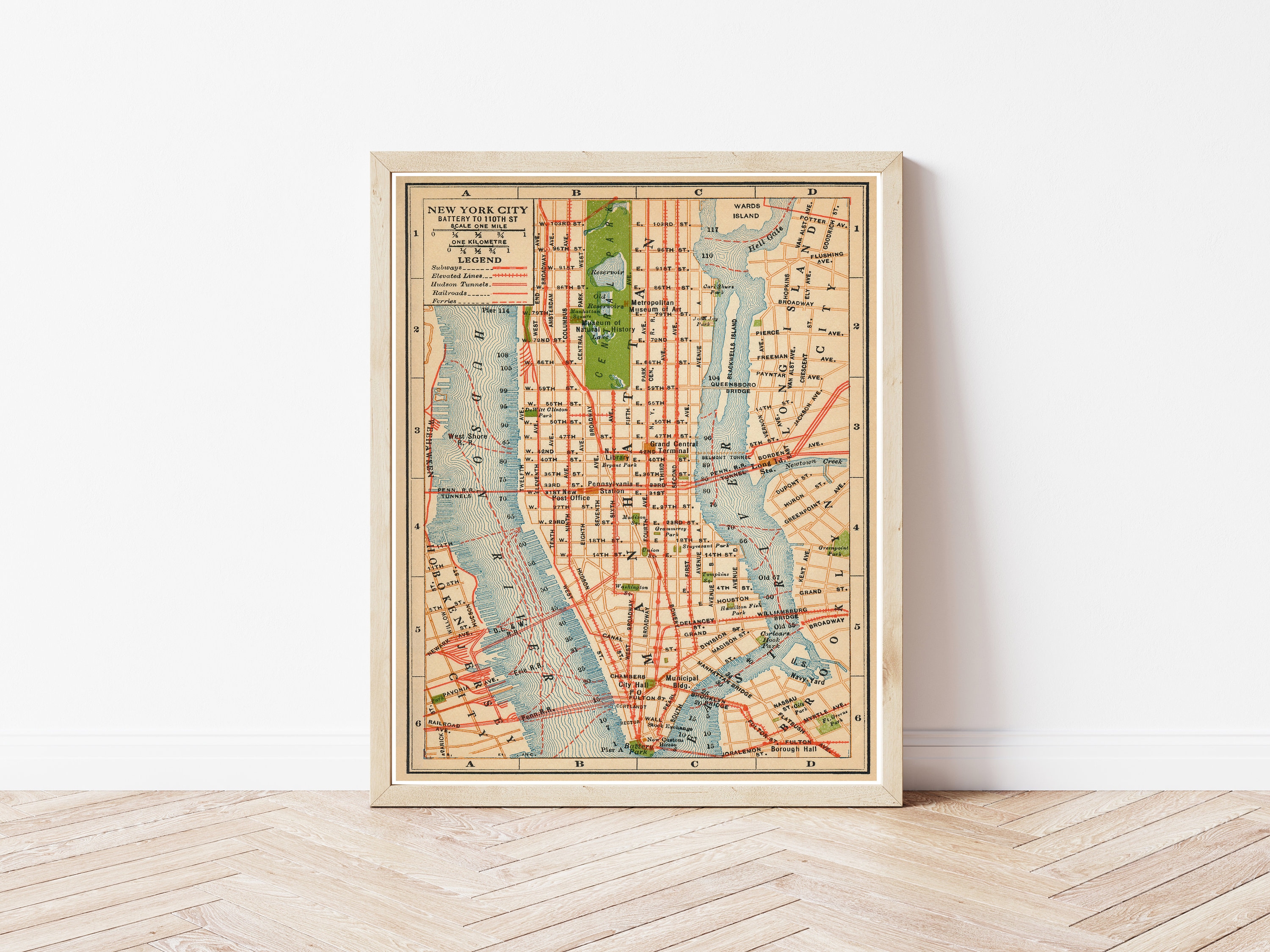 Manhattan New York City 1916 Map | Fine Art Print - Etsy