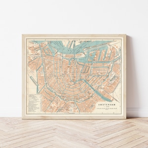 Amsterdam Pays-Bas 1910 Plan de la ville | Impression d'art