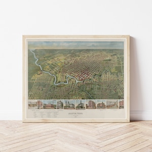 Houston Texas 1891 Vogelansicht Karte | Fine Art Druck