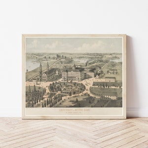 Universiteit van Notre Dame, lithografie-illustratie uit circa 1850 | Kunstafdruk