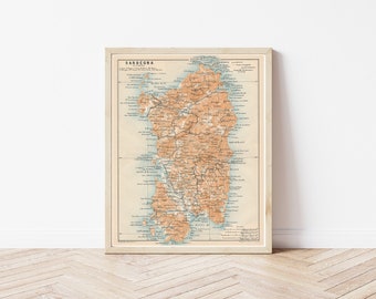 Carte de la Sardaigne, Italie, 1908 | Impression d'art