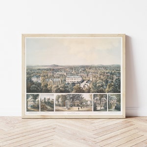 Harvard University View 1858 Lithograph Illustration | Fine Art Print