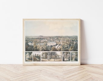 Harvard University View 1858 Lithograph Illustration | Fine Art Print