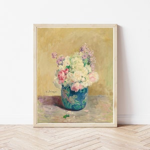 Pastel Flowers in Vase Still Life Circa 1920 Oil Painting | Fine Art Print