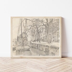 Amsterdam Netherlands Cityscape Canal & Street View 1912 Drawing | Fine Art Print
