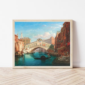 Venice Italy Rialto Bridge View Circa 1850 Oil Painting | Fine Art Print