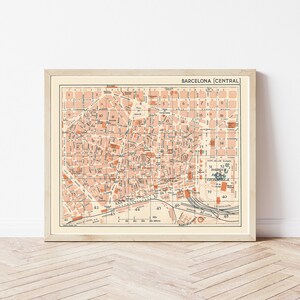 Mapa de Barcelona, España, centro de 1929 / Impresión de bellas artes