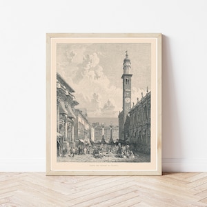 Vicenza Italy Piazza Dei Signori View 1877 Engraving Illustration | Fine Art Print
