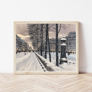 París, Francia - Bulevar nevado, circa 1910. Acuarela/impresión artística.