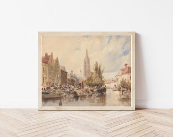 Bruges Belgium Cityscape Scene 1825 Watercolor Painting | Fine Art Print